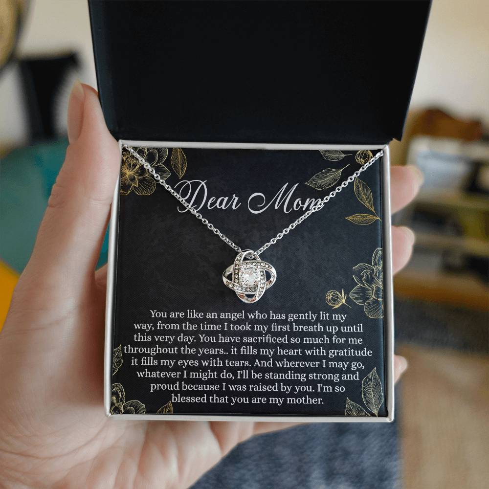 To My Mom Necklace From Daughter, Mom Gift Necklace, Mother And Daughter Gift Love Knot Necklace, Dear Mom Card And Necklace Gift On Mothers Day, Anniversary, Birthday Gifts, Jewelry For Mom