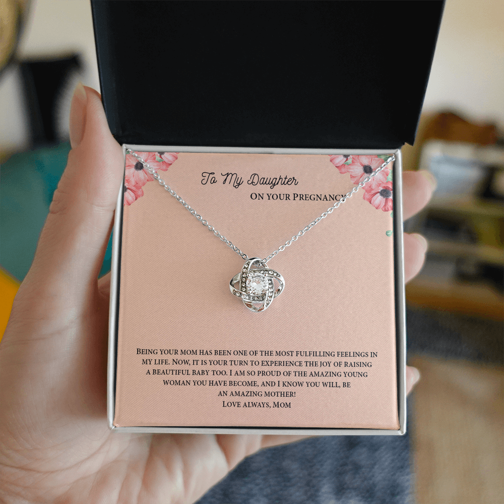 To My Daughter On Your Pregnancy Love Knot Necklace From Mom, Pregnancy Daughter Gift Necklace, Mother To Daughter Pendant Gift From Mom, Little Girl Necklace Love Knot Jewelry Gift For Girls