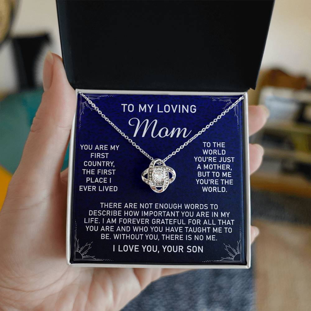 Loving Mom Gift Necklace, Mother's Day Jewelry Gift For Mom, To My Loving Mom Love Knot Necklace Gift for Mom, Birthday Gift Anniversary Mother And Son Gift Pendant, To My Mom Necklace from Son