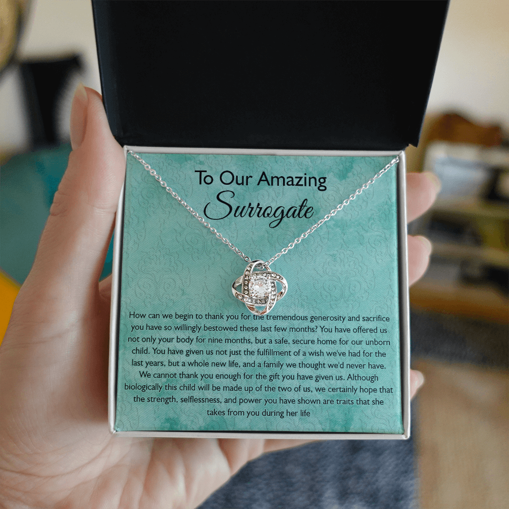 Surrogate Gift Necklace, Surrogate Thank You Gift Love Knot Pendant, Surrogate Appreciation Gift, Surrogate Love Knot Necklace, Surrogate Pregnancy Gift, Love Knot Necklace Message Card And Box Gift