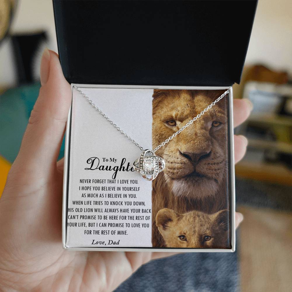 Love Knot Gifts to My Daughter This Old Lion Will Always Have Your Back Necklace For To My Daughter Necklace From Dad - Father And Daughter Gifts Jewelry Gift For Girls, Little Girl Necklace