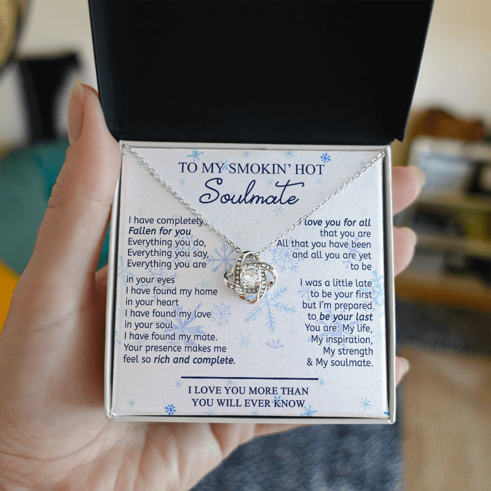 14k White Gold To My Soulmate Necklace Gift From Husband, Boyfriend For Her, Soulmate Gift Necklace for Wife, Smokin's Hot Soulmate Pendant Beautiful To My Wife Love Knot Pendant Necklace Gift