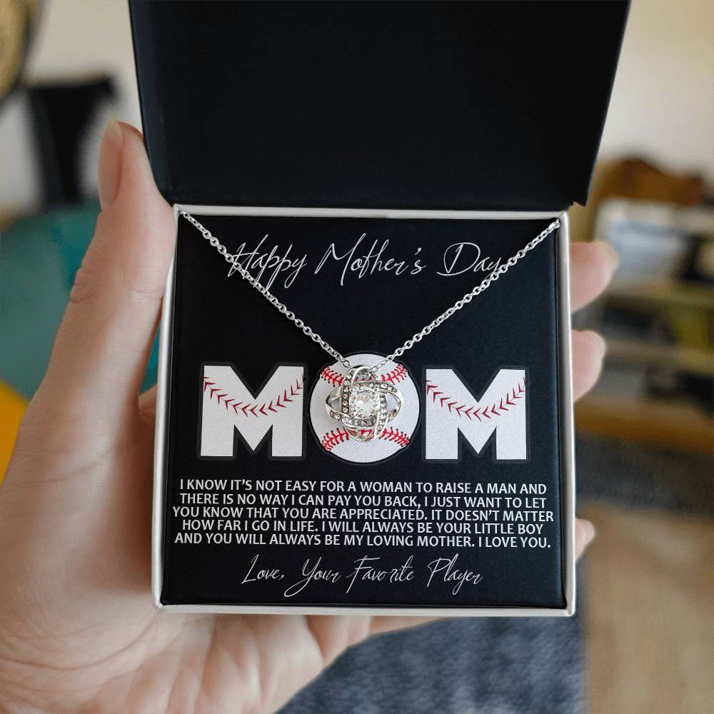 Baseball Mom Gift Necklace, To the Best Baseball Mom Necklace From Daughter, Favorite Player Necklace Gift For Mom, Baseball Mom Love Knot Necklace Jewelry Gift For Women Happy Mother's Day Necklace