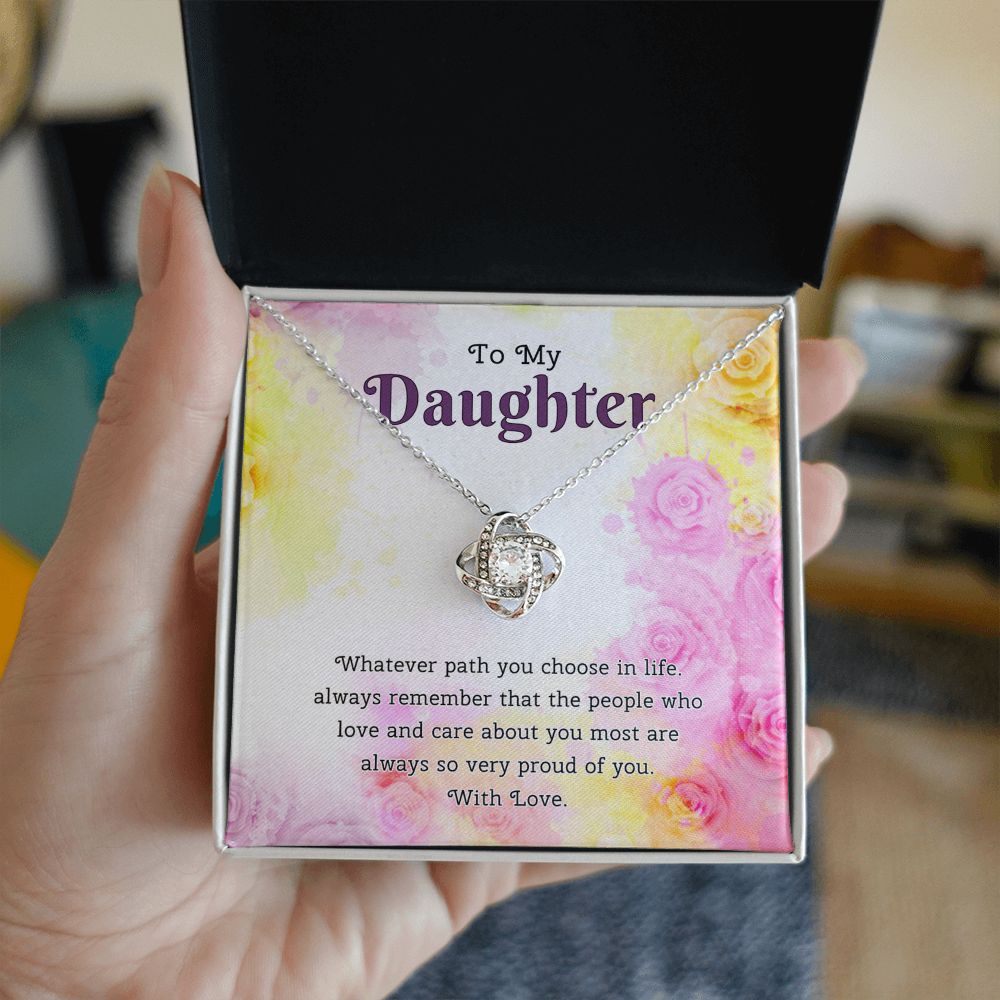 To My Daughter Love Knot Necklace From Paren, Flower Daughter Gift Necklace, Mother And Daughter Love Knot Necklace, Daughter Gift Necklace From Father, Mother To Daughter Jewelry Gift For Girls