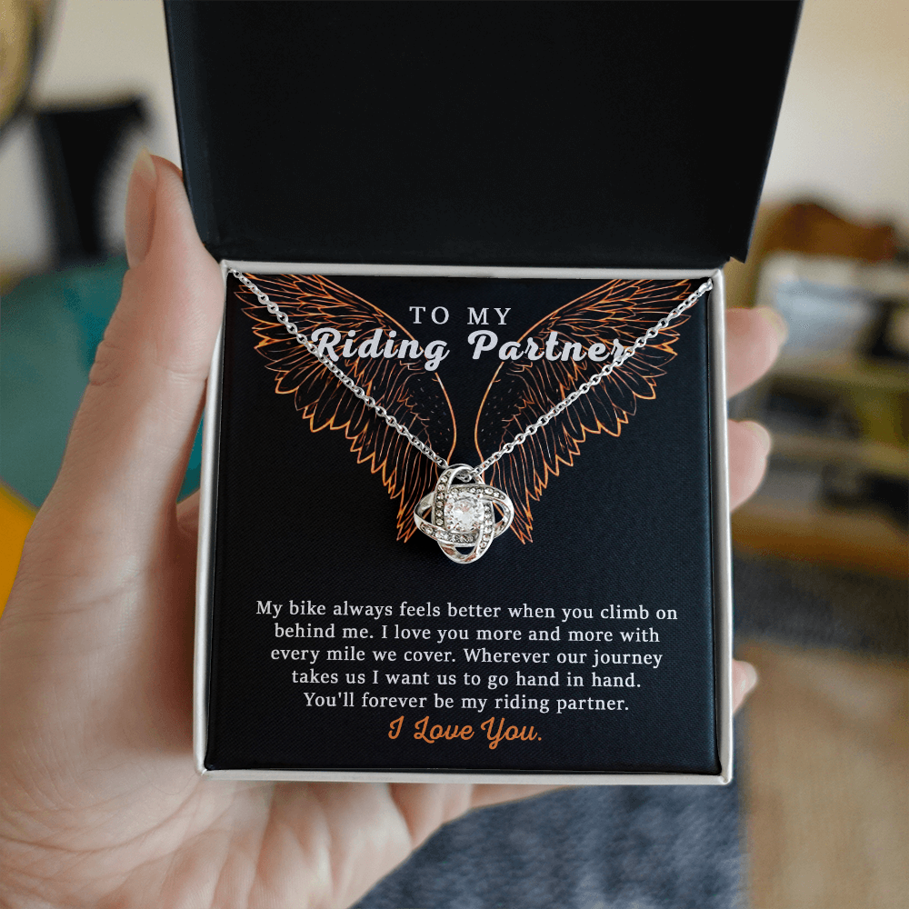 To My Riding Partner Necklace From Husband, Boyfriend, Love Knot Necklace Gift For Riding Partner, Cubic Zirconia Necklace Gift, Bikers Gift Necklace for Her Romantic, Girlfriend Gift Necklace