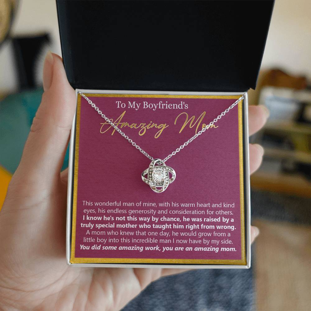 To My Boyfriends Mom Necklace From Girlfriends Mom, Love Knot Necklace Gifts For Boyfriends Mom, Boyfriends Amazing Mom Necklace Gift On Birthday Gift Mothers Day Presents For Mom Necklace For Women