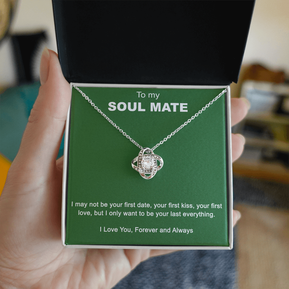To My Soul Mate Love Knot Necklace Gift From Husband, Boyfriend with Message Card Gift For Soulmate Love Knot Pendant, Gift Necklace for Her Romantic Soulmate Gift Pendant, Girlfriend Gifts