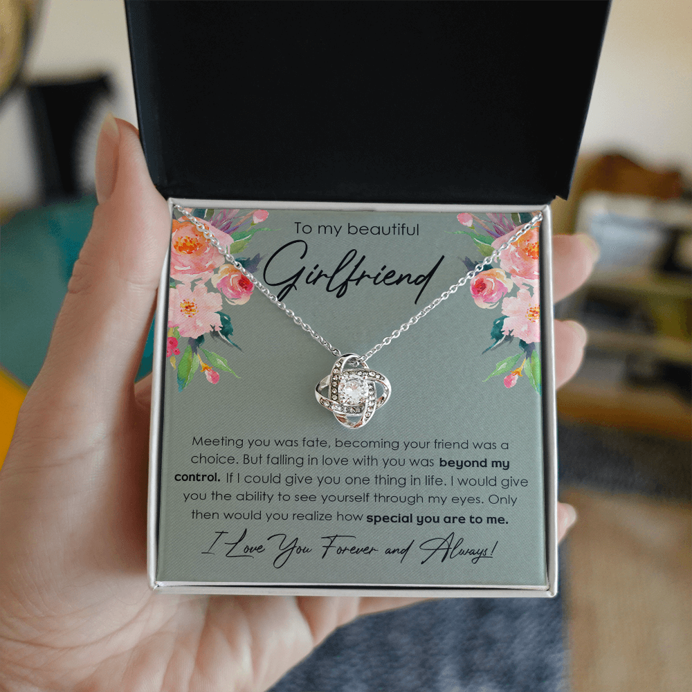 To My Beautiful Girlfriend Love Knot Necklace From Boyfriend, Husband, Beautiful Girlfriend Gift Necklace - Love Knot Pendant Gift For Girlfriend, Soulmate Jewelry Gift To Girlfriend From Boyfriend