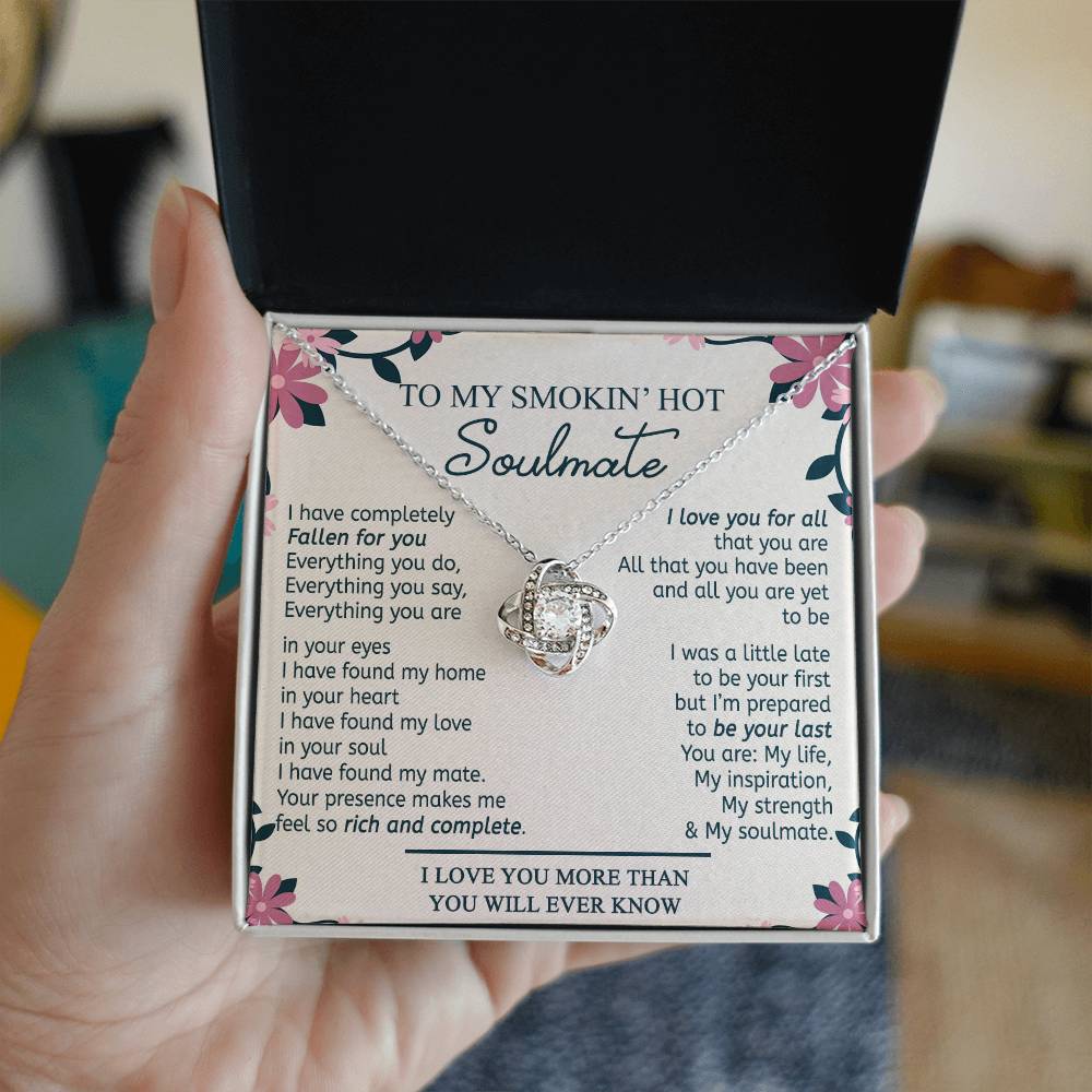 To My Smokin' Hot Soulmate Necklace, Gift Love Knot Pendant Soulmate From Husband Gift Necklace For Wife Birthday From Husband Romantic Gift Nekclace For My Wife Ever Jewelry Gift For Women