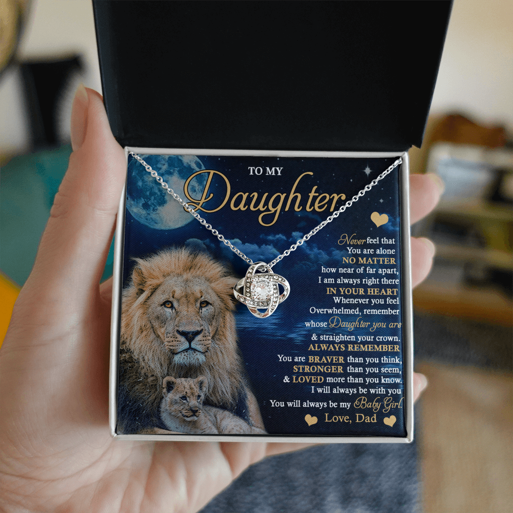 Daughter Gift Necklace From Dad, To My Daughter Lion And Dad Necklace, Love Knot Necklace for Daughter Gift On Birthday Gift Christmas Graduation Gift Jewelry Gift For Girls, Little Girl Necklace