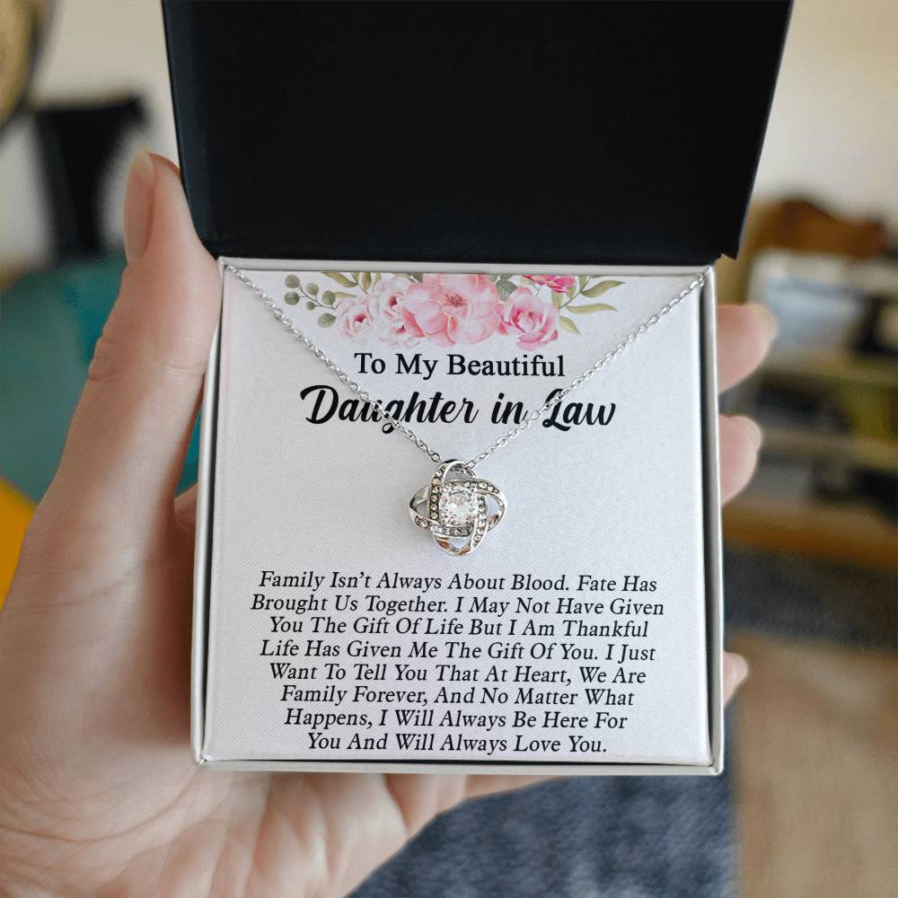 To My Beautiful Daughter In Law Love Knot Necklaces From Mother In Law With Box Card, Daughter Love Knot Chain Pendant, Jewelry For Girls On Birthday Gift Graduation Gift For Daughter From Parent