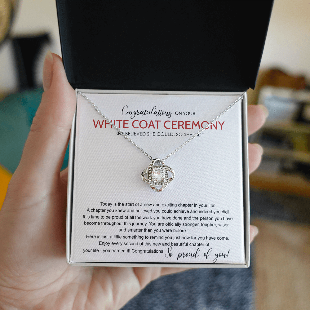 White Coat Ceremony Love Knot Necklace Gift Chiropractor White Coat Necklace Gift For Ceremony, New Doctor Gift Necklace On Congrats Graduation, Senior, Grad Gift For Daughter, Granddaughter, Sister