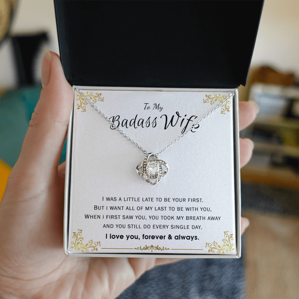 To My Badass Wife Necklace Love Knot Necklace From Husband, Jewelry Gift for Women, Her On Valentines Day, Badass Wife Gift Necklace, Husband To Wife Love Knot Pendant, Love Knot To Wife I Love You