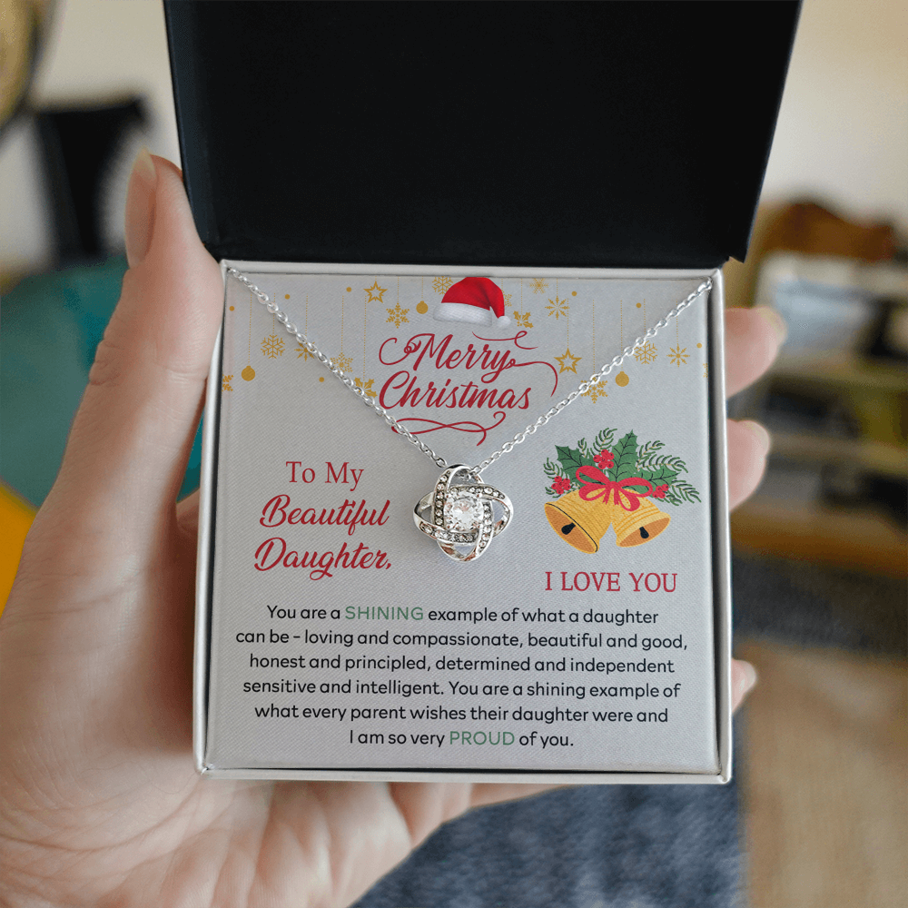 Merry Christmas Daughter Gift Necklace - To My Beautiful Daughter Necklace From Mom, Mother And Daughter Jewelry Gift For Daughter Christmas Gift, Graduation Gift For Daughter I Love You Necklace
