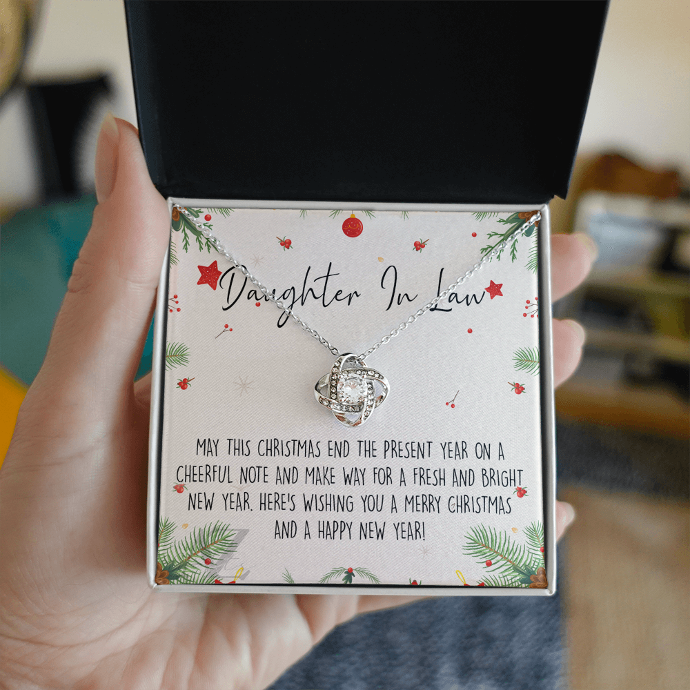 Christmas Jewelry For Girls, Daughter in Law Gift Necklace, Jewelry Gift for Daughter in Law Gift from Mother in Law, Daughter in Law Xmas Love Knot Necklace Holiday Gift From In Law