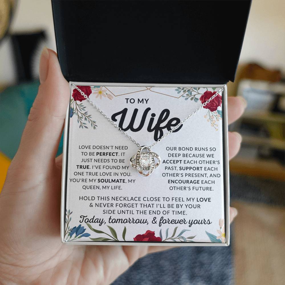 Wife Necklace Gift From Husband, To My Wife Love Knot Pendant Valentines Day Anniversary Jewelry with Message Card and Gift Box Gift for Wife Necklace Gift Set for Wife, Jewelry Gift For Women