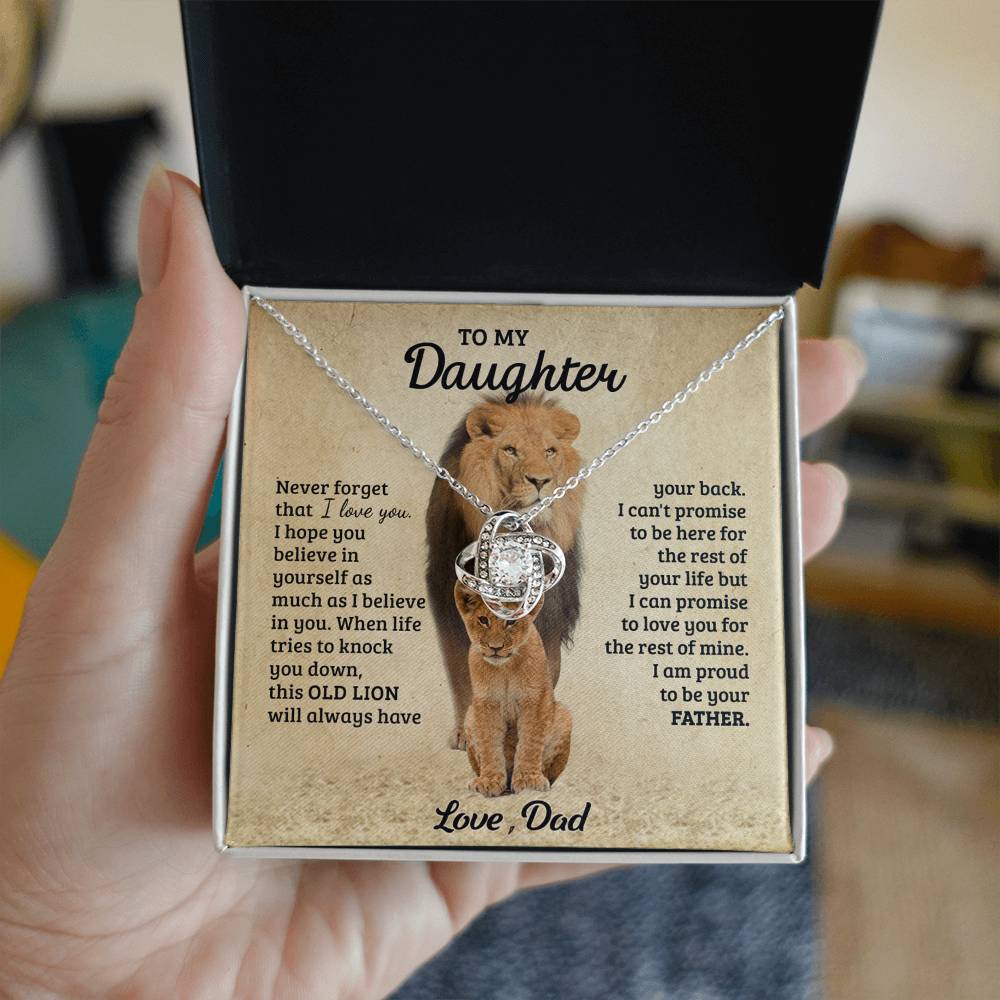 Daughter Gifts Necklace from Dad, Father And Daughter Necklace, to My Daughter Lion From Dad Necklace, Father Daughter Gifts Love Knot from Daddy Jewelry Gift For Girls, Little Girl Necklace