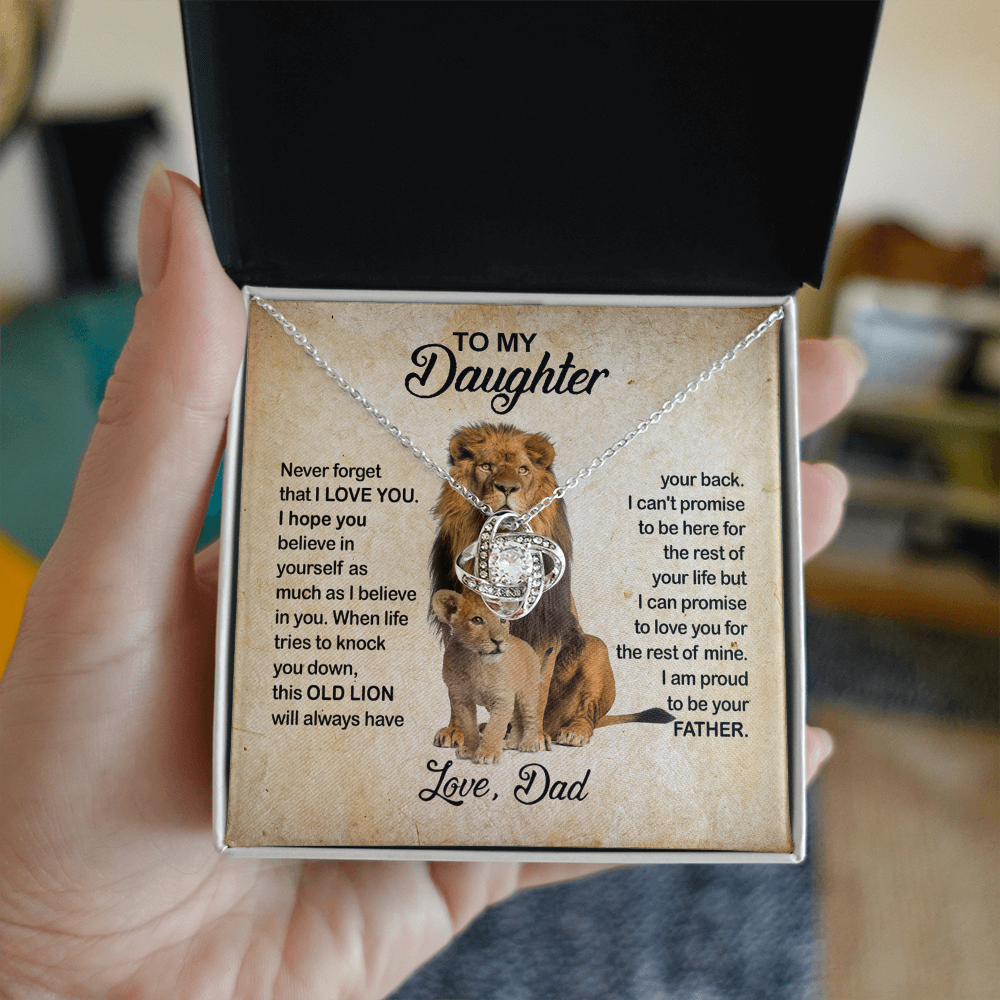 To My Daughter Love Knot Necklace with Luxury Box Gift From Dad, Daughter Lion And Father - Daughter Love Knot, Pendant Necklaces On Birthday, Christmas Jewelry Gift For Girls, Little Girl Necklace
