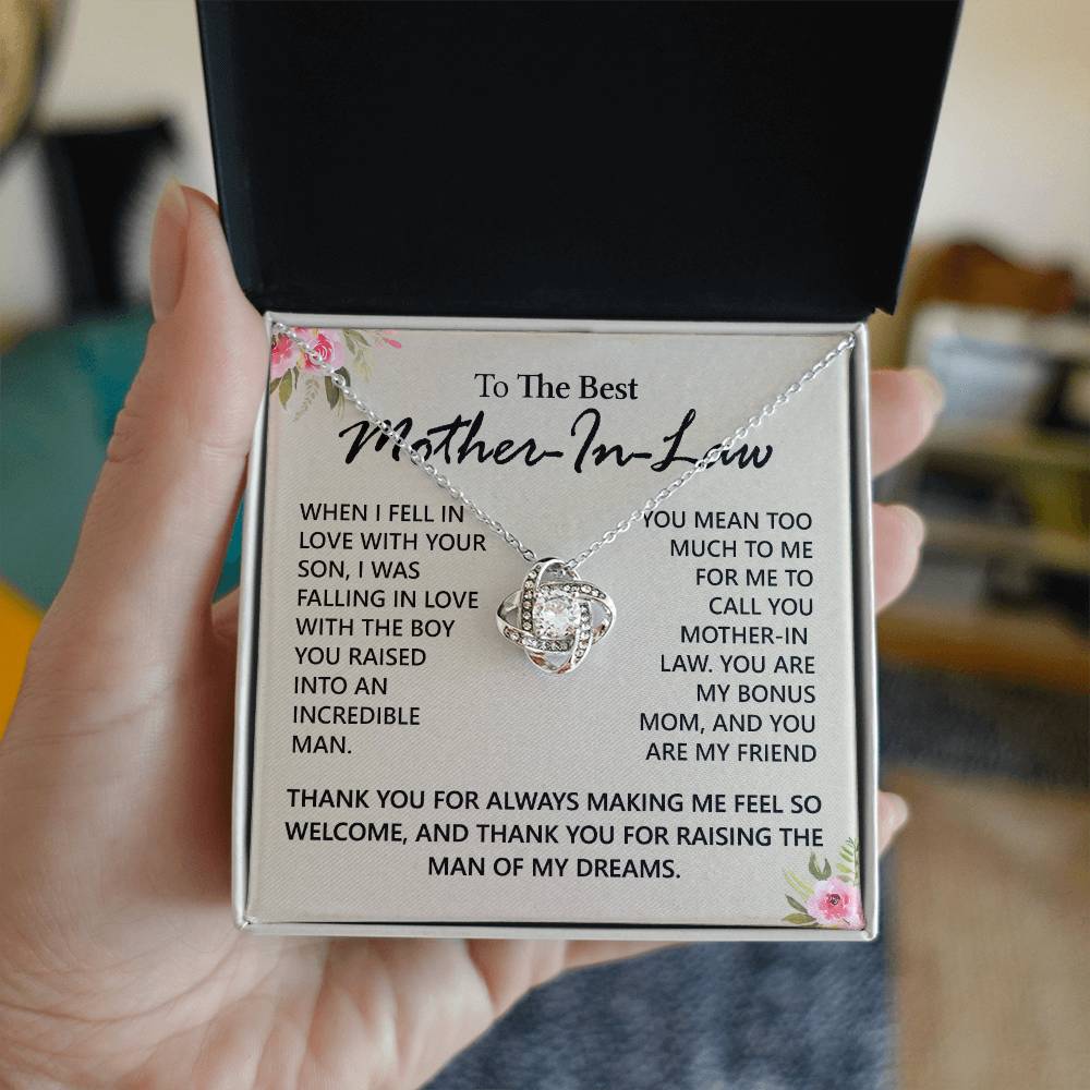 To My Mother in Law Love Knot Necklace From Daughter, Pendant Gift for Mother's Day Birthday Gift Boyfriend's Mom, Mother In Law On You Wedding Necklace Gift For Mother In Law, Gift For Bonus Mom