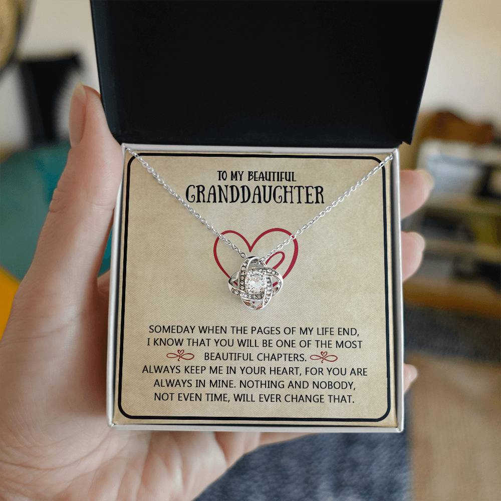 Granddaughter And Grandma Necklace, Love Knot Necklace For Granddauhter - To My Beautiful Granddaughter Necklace From Grandma, Beautiful Chapters Granddaughter Gift Necklace Jewelry To Granddaughter