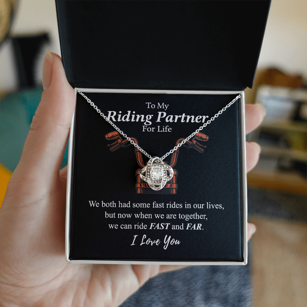 Gift Necklace For Motorcycle Wife, Love Knot Necklace Gift For Biker My Riding Partner For Life, Let's Ride Fast And Far Necklace, Necklace Pendant On Birthday Xmas Graduation Jewelry Gift For Women