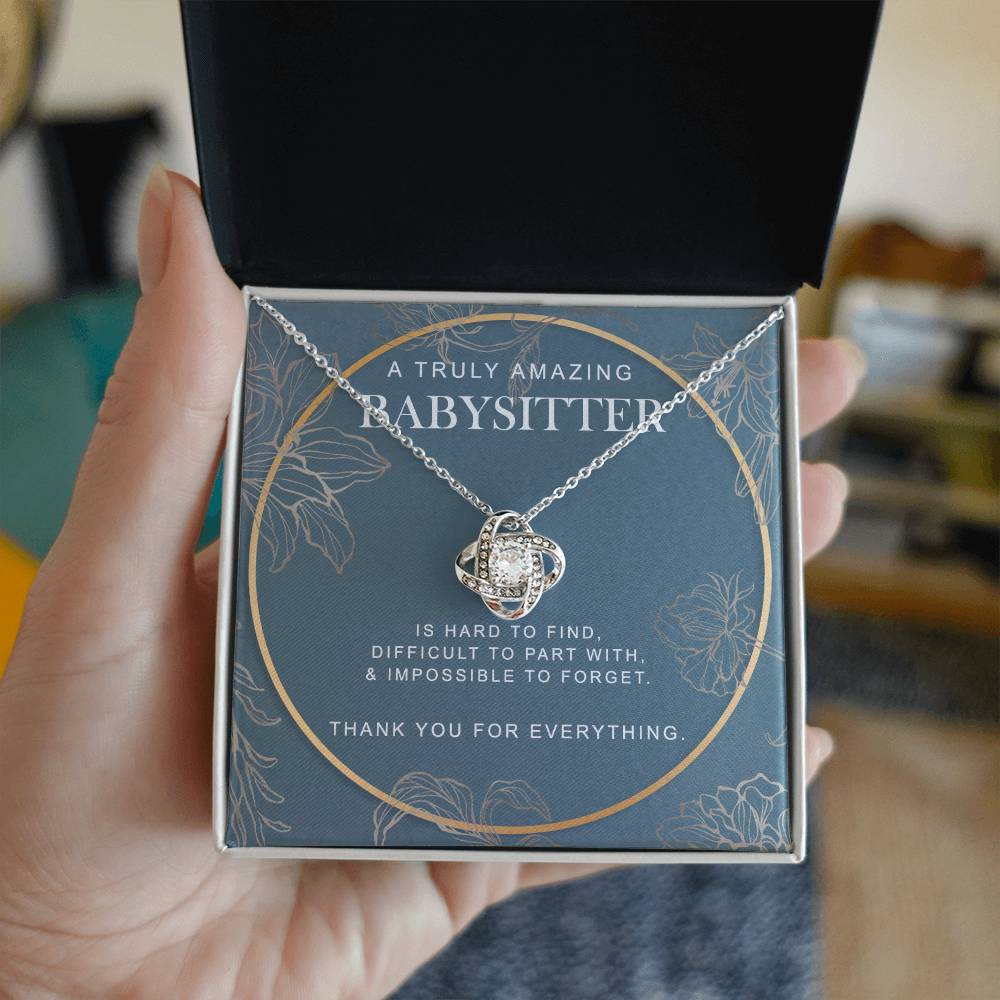 Babysitter Necklace, To A Truly Amazing Babysitter Love Knot Necklace From Family, Thank You For Everything Gift Necklace, Babysitter Gift Necklace, Love Knot Pendant Appreciation Gift for Babysitter