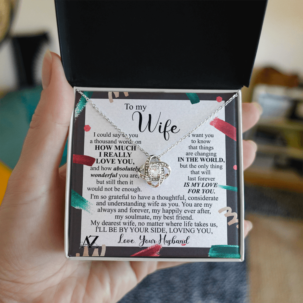Christmas Gift Necklace for Wife Present, Husband Wife Gift Necklace, To My Wife Necklace Gift from Husband, Love Knot Necklace Gift On Xmas Gift, Valentine's Day Long Distance Necklace for Wife