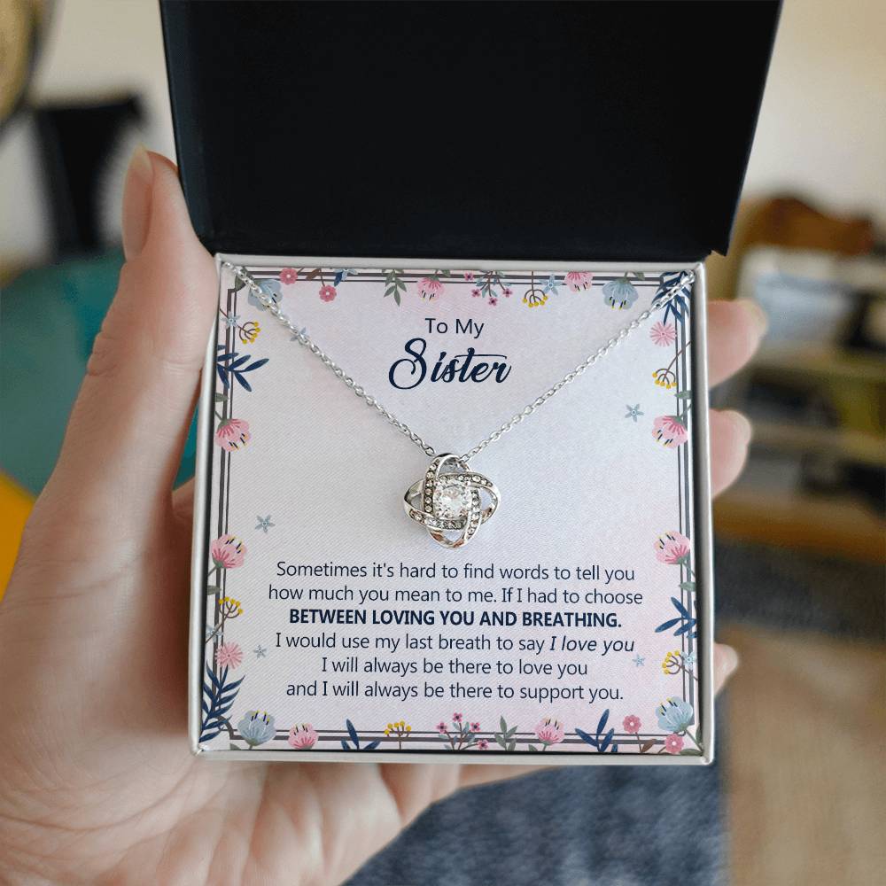 To My Sister Love Knot Necklace From Brother, Pendant Inspirational Gift Necklace For Sister, Jewelry Gift For Girls, Women Teen Sisters Gifts Necklace, Loving You And Breathing Necklace For Sister