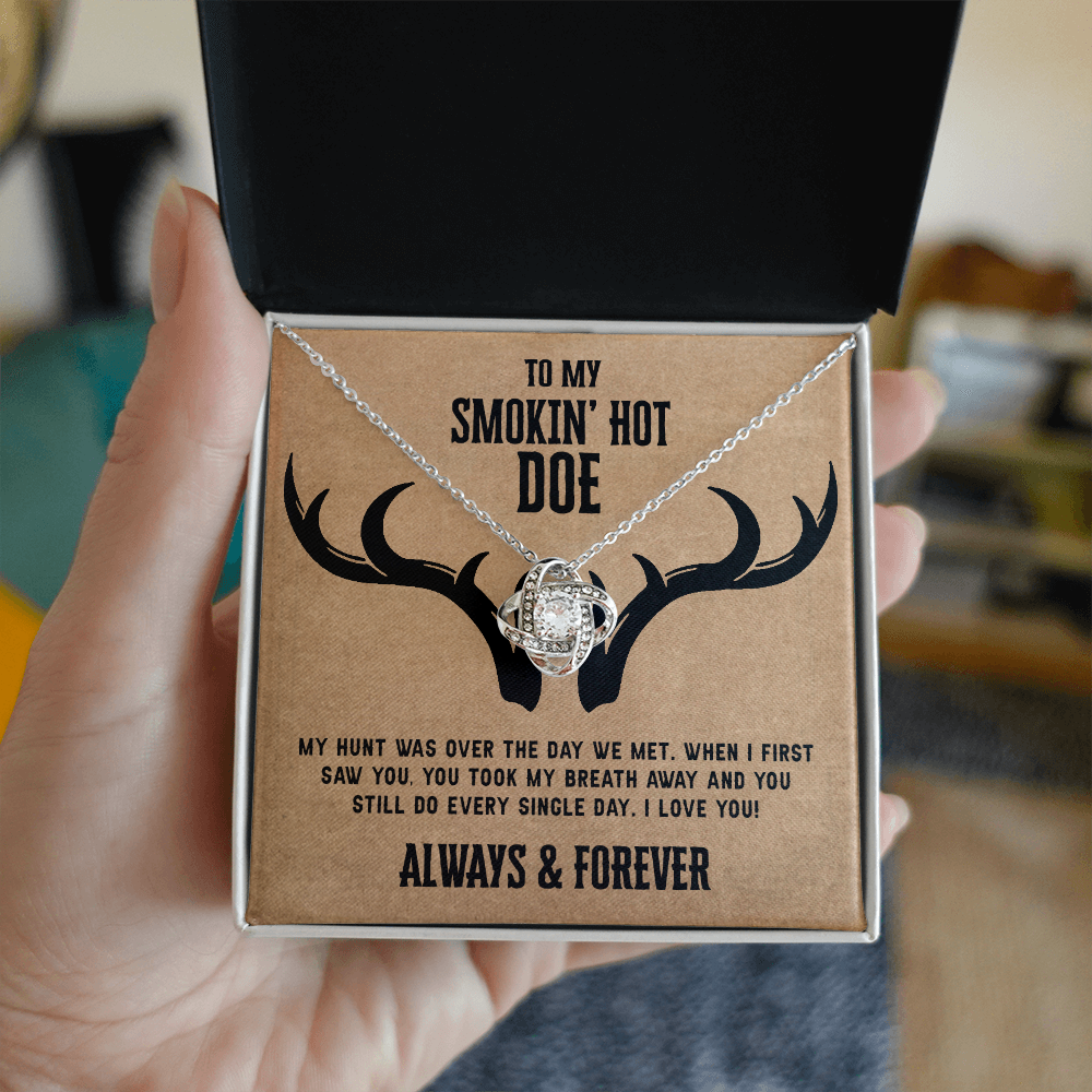 To My Smokin Hot Doe Necklace From Husband, Man, Smokin Hot Doe Gift Necklace For Wife Girlfriend Soulmate Necklace for Wife, Love Knot Pendant Smokin Hot Doe Gift Necklace, Jewelry Gift For Women