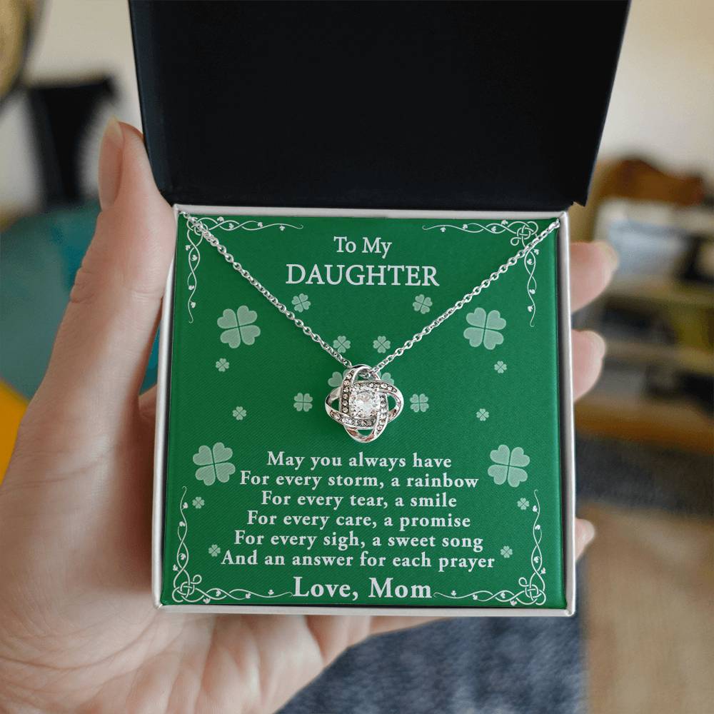 Four Leaf Clover Card Daughter Necklace, Love Knot Necklace Gift For Daughter - To My Daughter Necklace From Mom, Mother And Daughter Gift Necklace Pendant For Daughter, Jewelry Gift For Girls