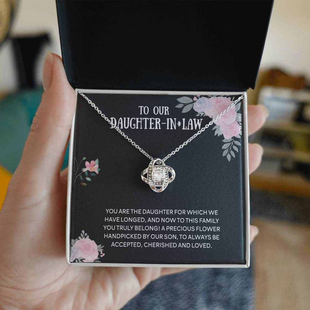 Personalized Gift Necklace From Mother In Law - Daughter Love Knot, To Our Daughter-In-Law Gift Necklace From Mother-in-Law, Daughter-in-Law Pendant Gift On Birthday Gift, Graduation Gift