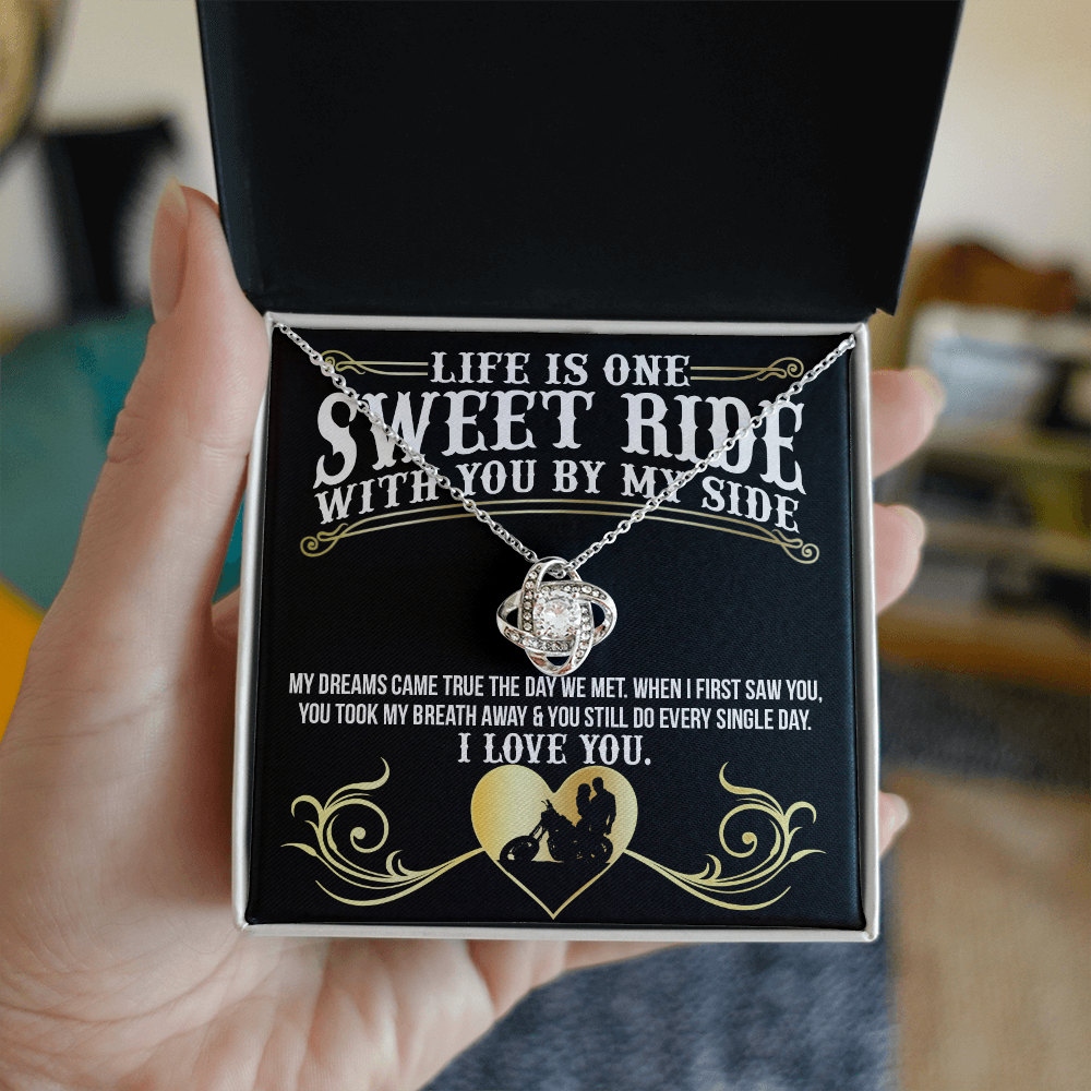 Gift for Sweet Ride Gift Necklace, Riding Partner Gift Necklace Birthday Gift for Biker Women Sweet Ride Gift Love Knot Pendant for Her Romantic Girlfriend Gifts Necklace Includes Message Card