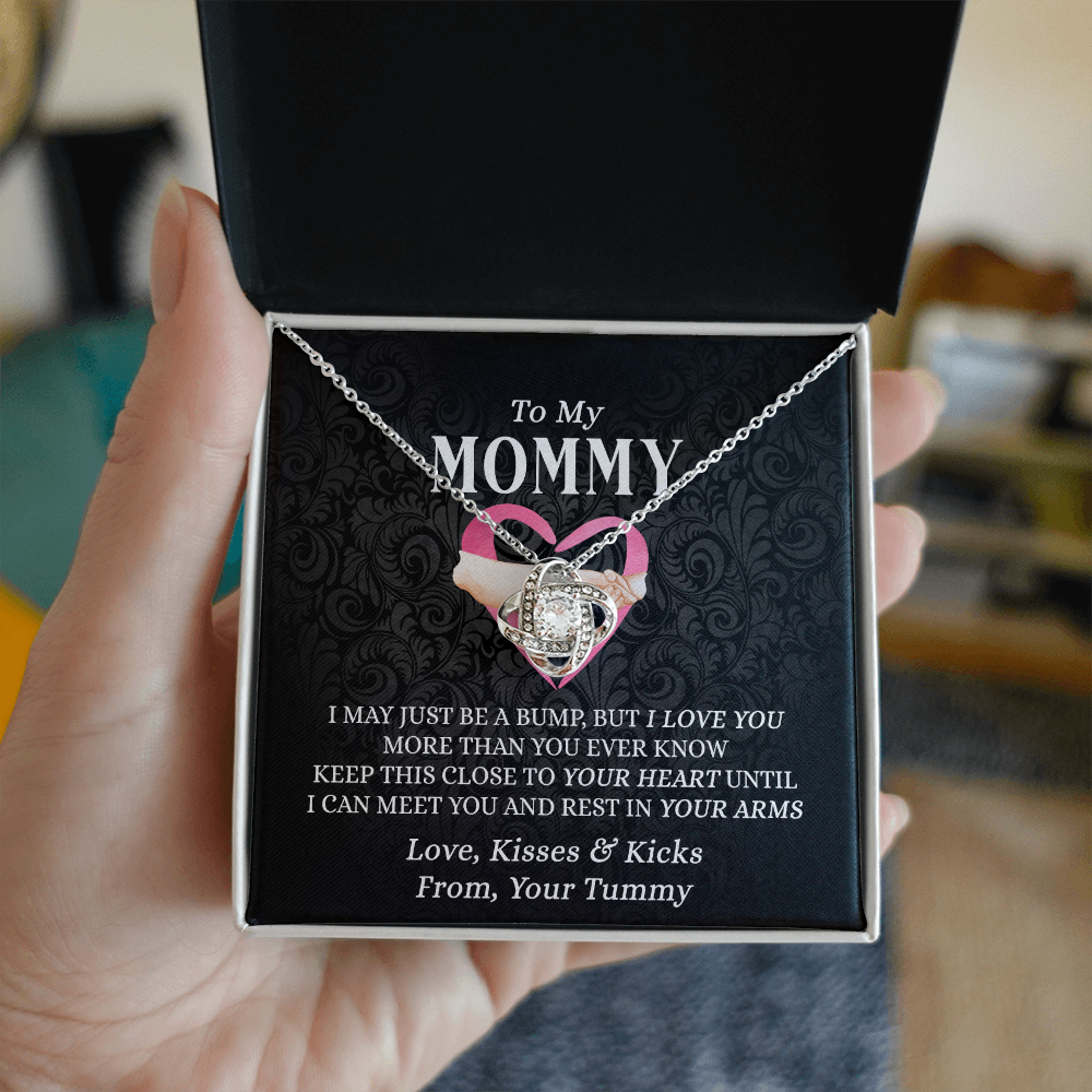 To My Mommy Gift Necklace, Mommy Love Knot Necklace From Tummy, Future Mom Gift Necklace, Pregnancy Gifts Necklace for First Time Moms, Sentimental Gift for Mothers, Mom To Be Gift Necklace