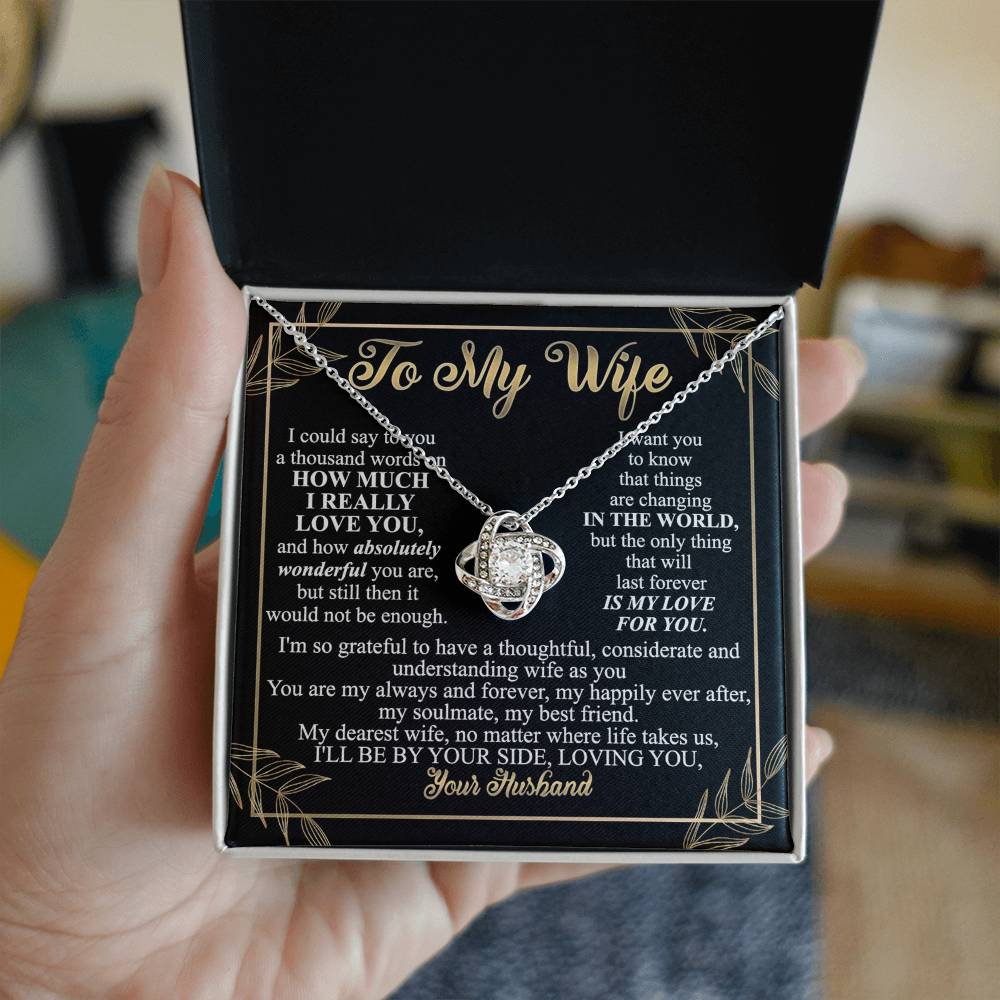 Wife Necklace Gift From Husband To My Wife Love Knot Pendant Valentines Day Anniversary Jewelry with Message Card and Gift Box Gift for Wife, Jewelry Gift For Women, Necklace Gift Set for Wife