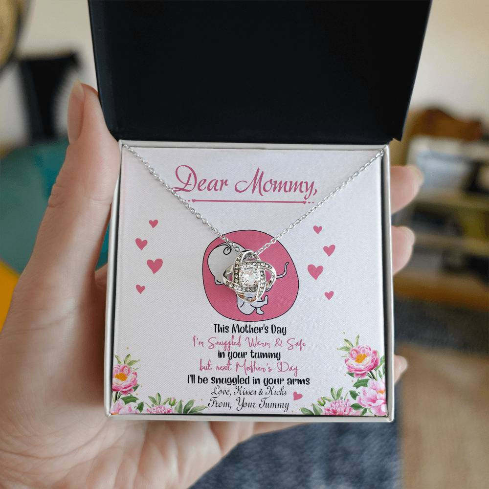 Dear Mommy Necklace, To My Mom Love Knot Necklace From Tummy, Kisses And Kicks Gift Necklace, Mother And Daughter Gift Necklace Jewelry Gift For Women, Mommy Gift Pendant Mother's Day Necklace Gift