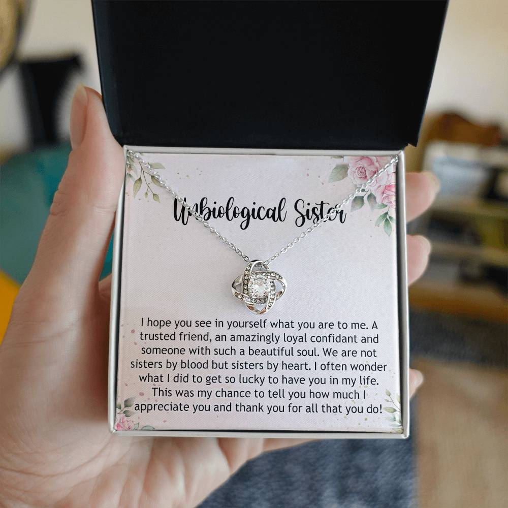 Gifts Necklace For Unbiological Sister, Unbiological Sister Love Knot Necklace Gift For Sister, Unbiological Sister Gift Necklace On Birthday Gift Anniversary To Unbiological Sister Best Friend Gift