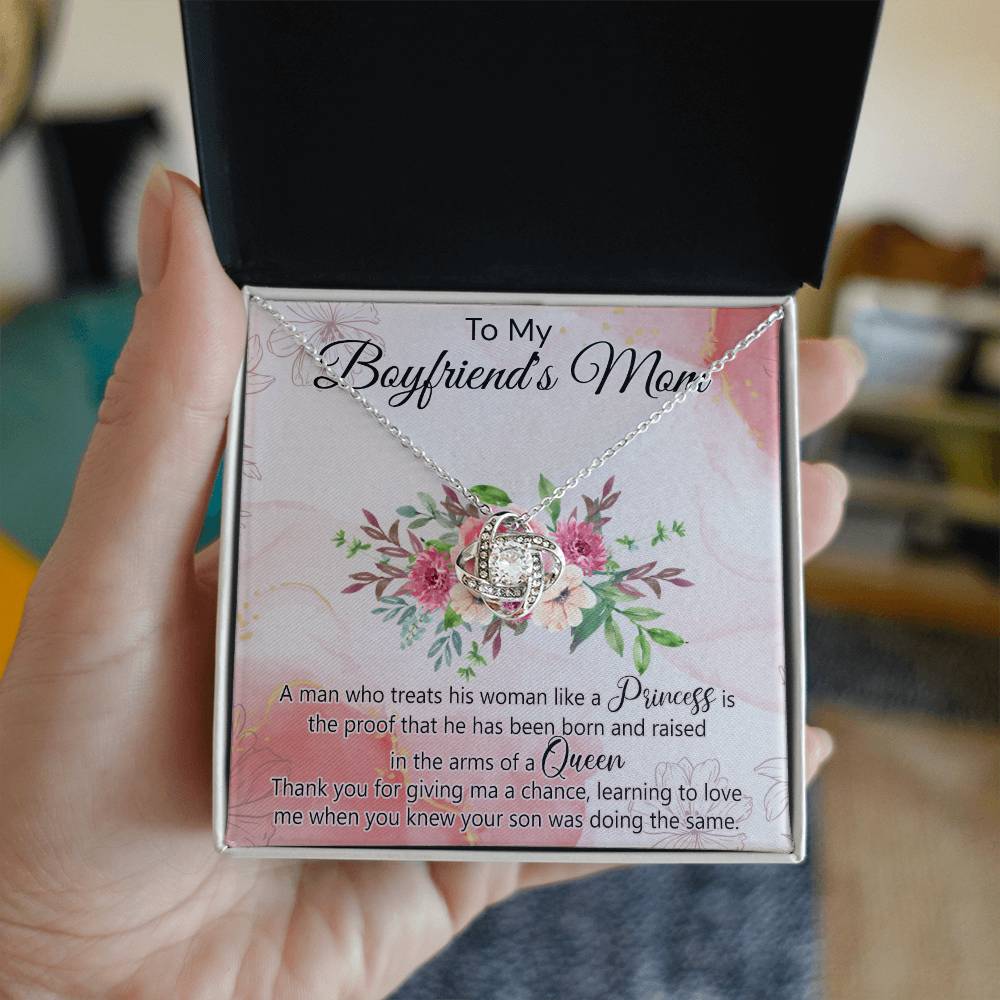 To My Boyfriend's Mom Necklace From Girlfriend, Boyfriends Mom Gift Necklace, Mothers Day Necklace For Boyfriends Mom From Girlfriend, Boyfriends Mom Love Knot Necklace On Mothers Day, Anniversary