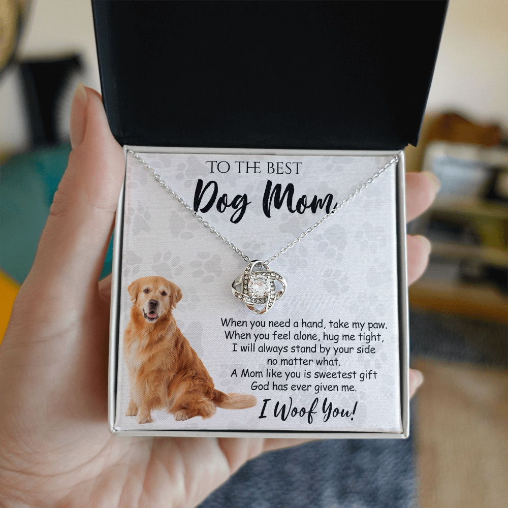 To The Best Golden Retriever Dog Mom Love Knot Necklace Mother's Day, I Woof You Quote Gift Card, Message Card Jewelry For Women, Mom Dog Lovers Golden Retriever Gift Necklace I Woof You Necklace