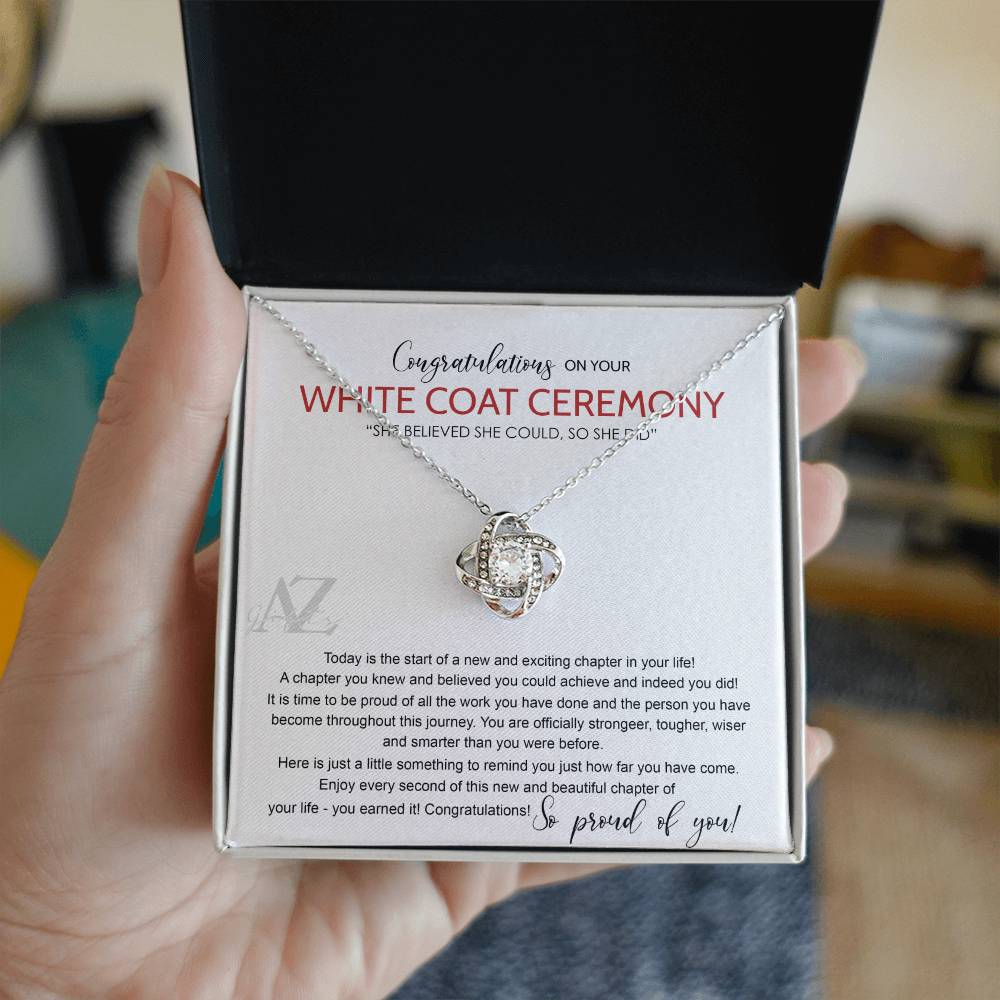 AZGifts White Coat Ceremony Gift Necklace, Chiropractor White Coat Ceremony, New Doctor Gift, Gifts For for Girl, Daughter With Message Card and Gift Box Necklace Love Knot Necklace AZGIFTS LOGO B0912CB5LD