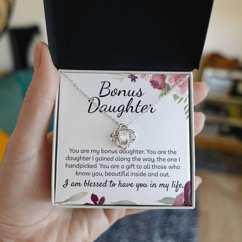 Bonus Daughter Gift Necklace - Stepdaughter Gifts From Stepmom, Adopted Daughter Necklace From Unbiological Mom, Bonus Daughter And Bonus Mom, To My Stepdaughter Necklace Jewelry Gift For Girls