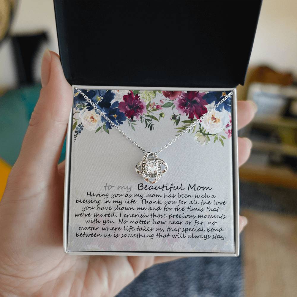 To My Mom Necklace From Daughter, Mother's Day Necklace Gift For Her, Beautiful Mom Love Knot Necklace Gift For Mom Boyfriend's Mom, Bonus Mom On Mothers Day, Anniversary, Birthday, Jewelry For Mom