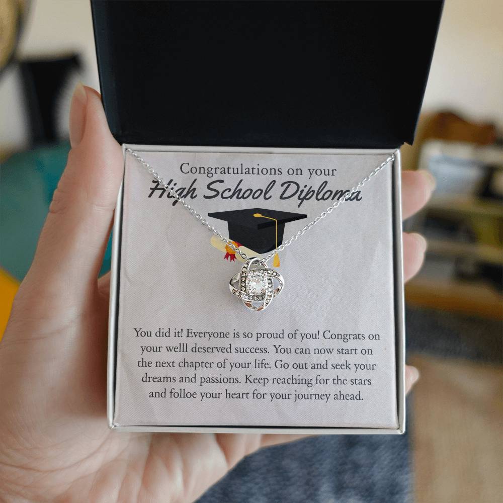 High School Diploma Gift Necklace, High School Diploma Graduation Love Knot Necklace, Grad Gift Jewelry For Her, Knot Pendant Gift On Phd Graduation Gift Graduating Class Of 2026 Graduation Gift