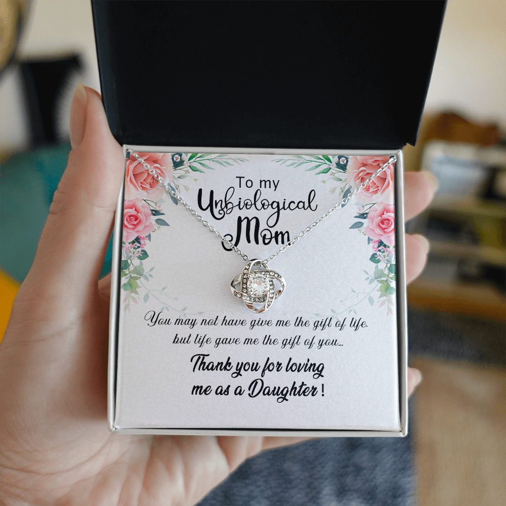 Unbiological Mom Gift Necklace, To My Unbiological Mom Love Knot Necklace From Daughter And Mother Gift Necklace, Bonus Mom Gift Necklace, Boyfriend's Mom Gift Necklace, Jewelry Gift For Women