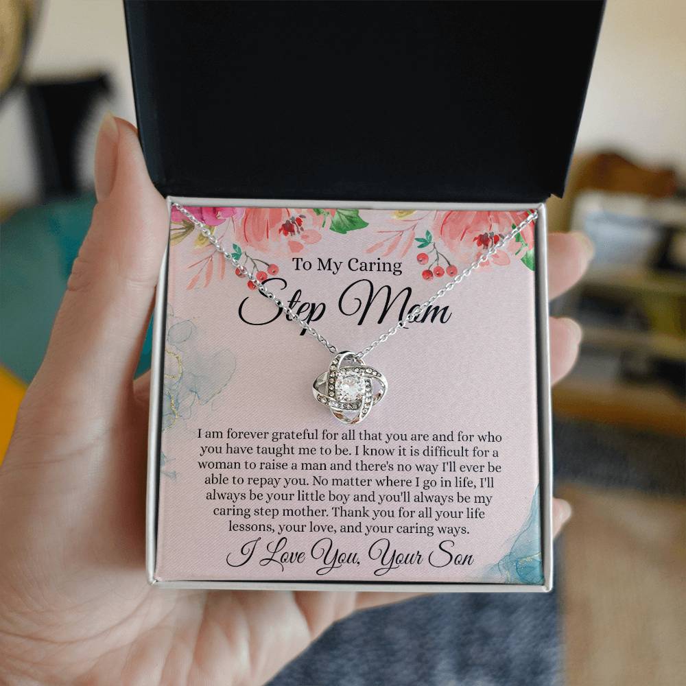 Step Mom Gift Necklace, To My Caring Step Mom Love Knot Necklace From Son, Grateful For All Necklace Gift For Step Mom, Jewelry Gift For Women, Step Mom Pendant, Birthday Gift Necklace For Step Mom