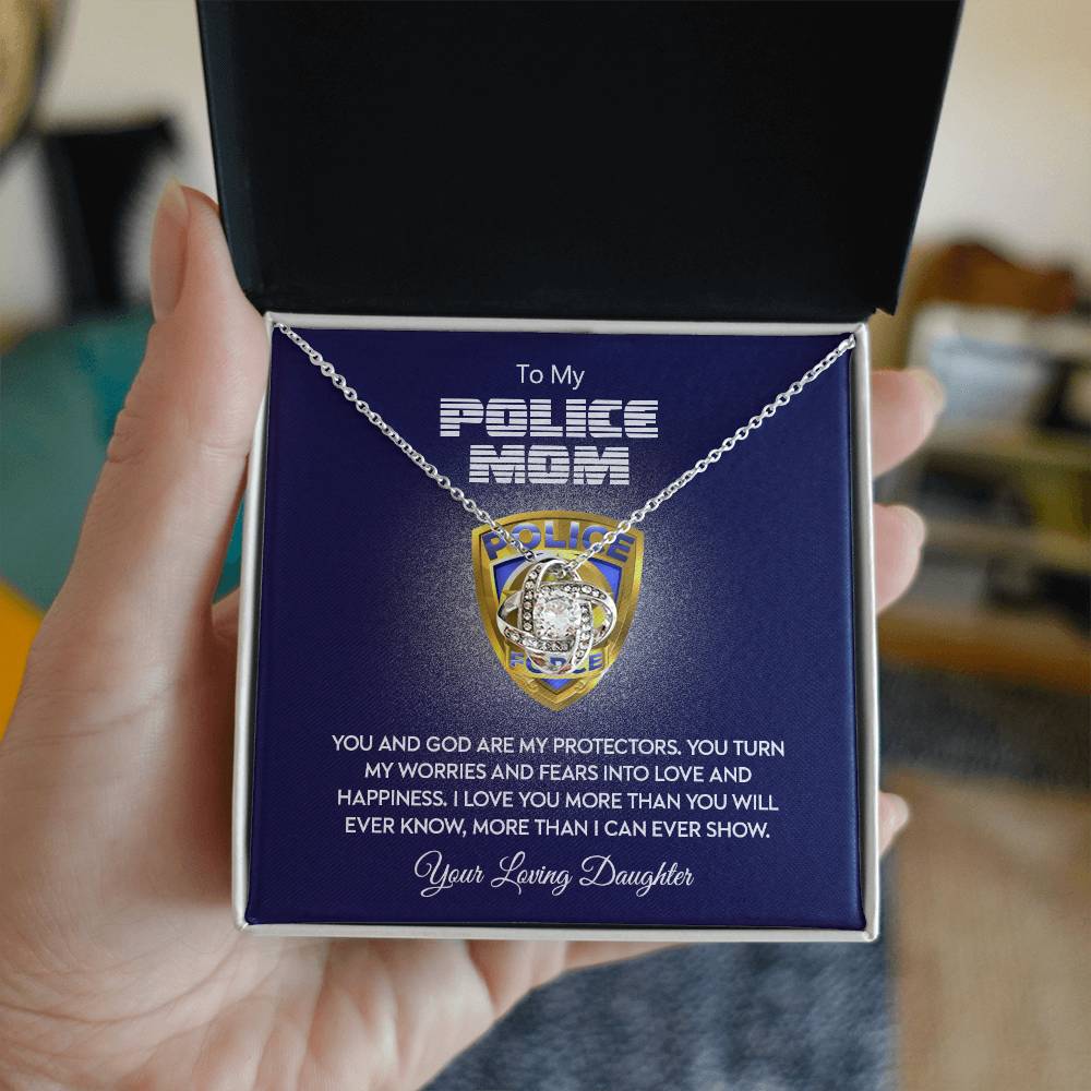 Police Mom Necklace, To My Police Mom Necklace From Daughter Necklace Gift For Mom And God Are My Protectors Happy Mother's Day Necklace Gift For Police Mom Love Knot Necklace Jewelry Gift For Women