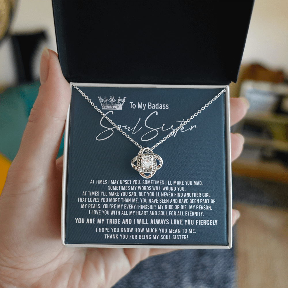 To My Badass Soul Sister Necklace From Sister, Brother, Thank You for Being My Badass Sister Love Knot Necklace - Unique Badass Sister Gift Necklace Friendship Sister Jewelry Gift For Women Gift Box