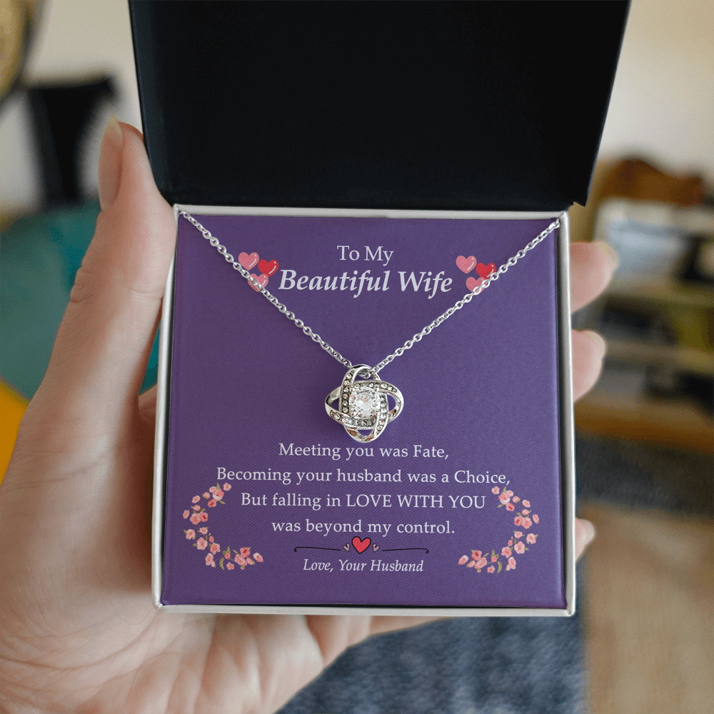 To My Beautiful Wife Necklace From Husband Love With You Pendant Gift For Wife, Wife Gift Necklace, Husband To Wife Gift Love Knot Pendant Gift From Men Jewelry Gift For Women Soulmate Gift Necklace