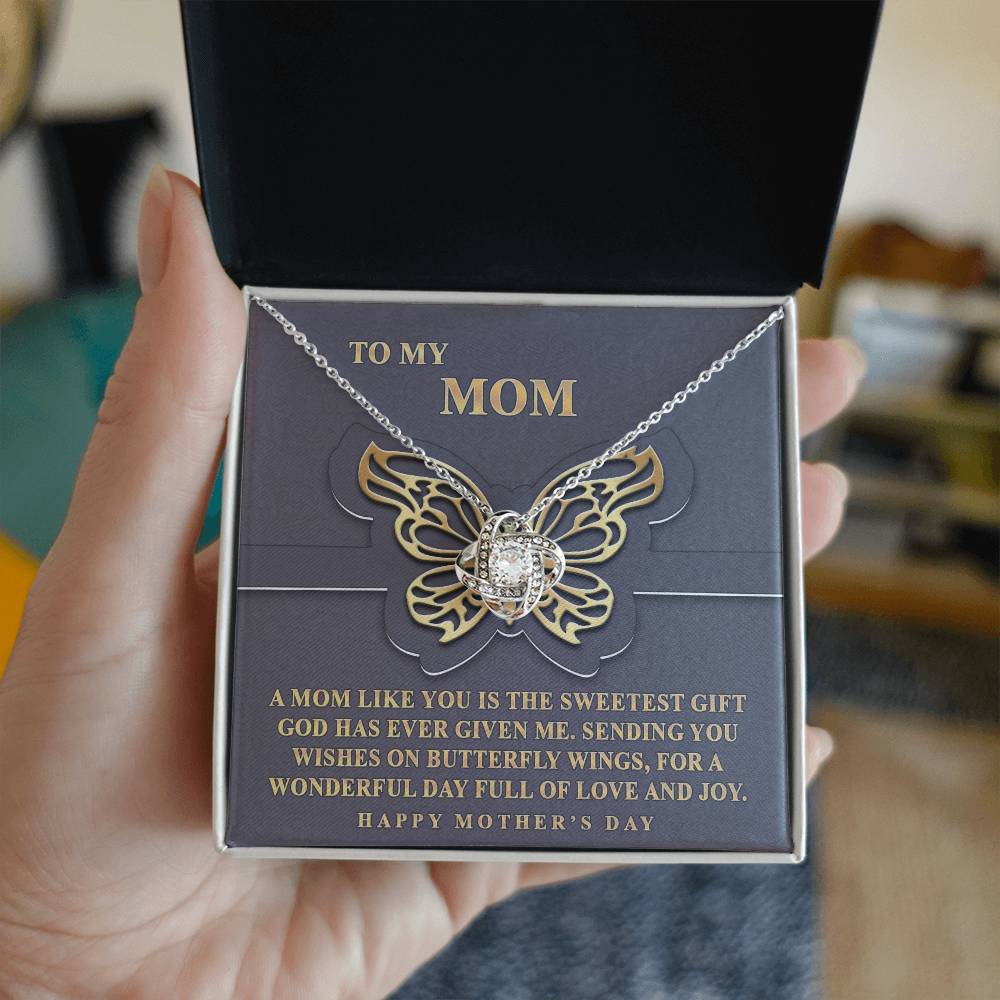 Butterfly Mom Gift Necklace, To My Mom Love Knot Necklace From Dayghter, Happy Mother's Day Necklace Gift For Mom, Mother And Daughter Gift Necklace To Mom On Mother's Day, Jewelry Gift For Women