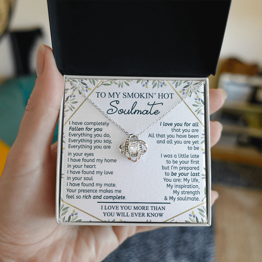 To My Smokin' Hot Soulmate Necklace From Husband, Jewelry Gifts For Women, My Wife Fallen For You Love Knot Pendant Gift For Soulmate, Personalized Gift Necklace for Future Wife Soulmate Gift