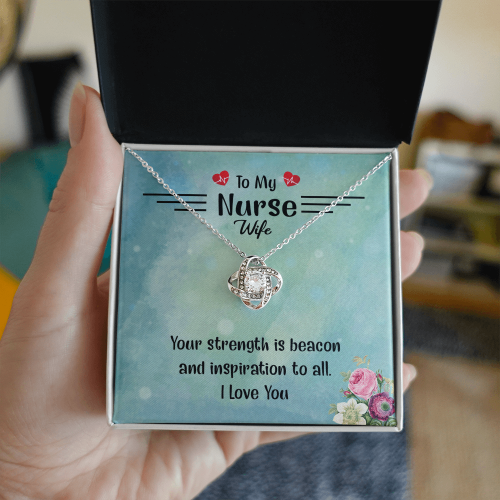 To My Nurse Wife Necklace From Husband, Strength Is Beacon Necklace Husband And Wife Love Knot Pendant, Nurse Wife Gift Necklace, Nurse Wife Jewelry Gift For Women, Nurse Soulmate Gift Necklace